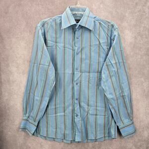Artisti‎ Italiani Blue Stripe Mens Button Down Long Sleeve Cotton Dress Shirt XL